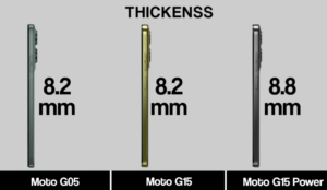 Moto G05, Moto G15 and Moto G15 Power Thickness