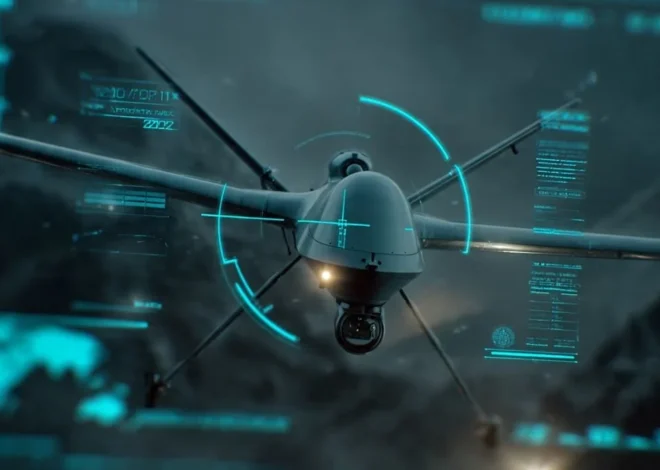 Close-up of Indian Kamikaze Drone with AI targeting interface overlay