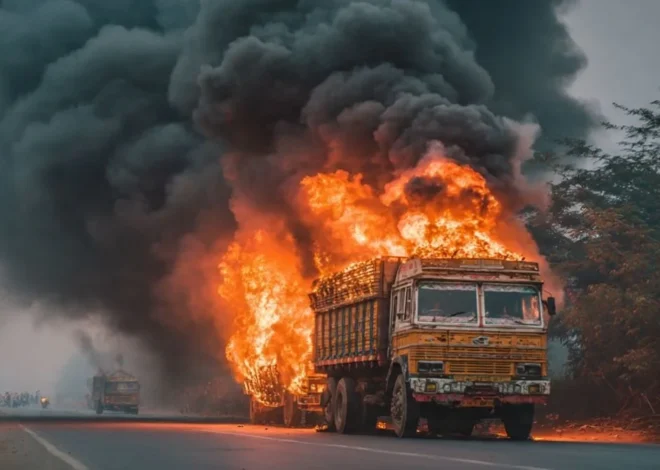Buxar NH 319 Truck Fire Incident in Sonvarsha Village